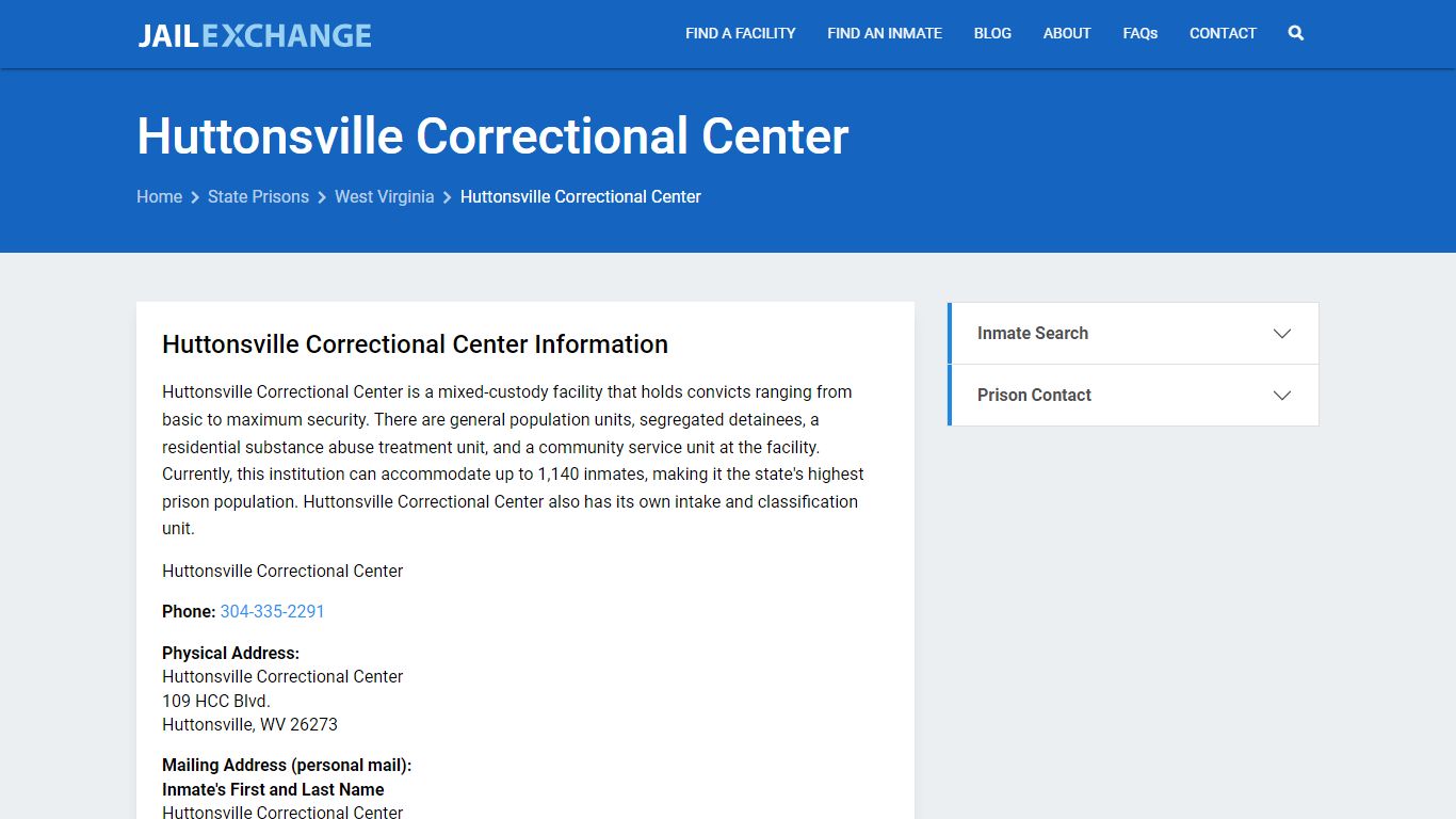 Huttonsville Correctional Center Inmate Search, WV - Jail Exchange